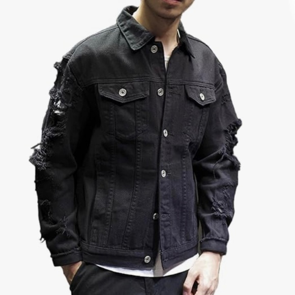 Distressed Black Wash Denim Motorcycle Mens Jacket